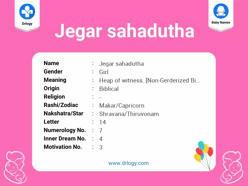 Jegar Sahadutha Name Meaning